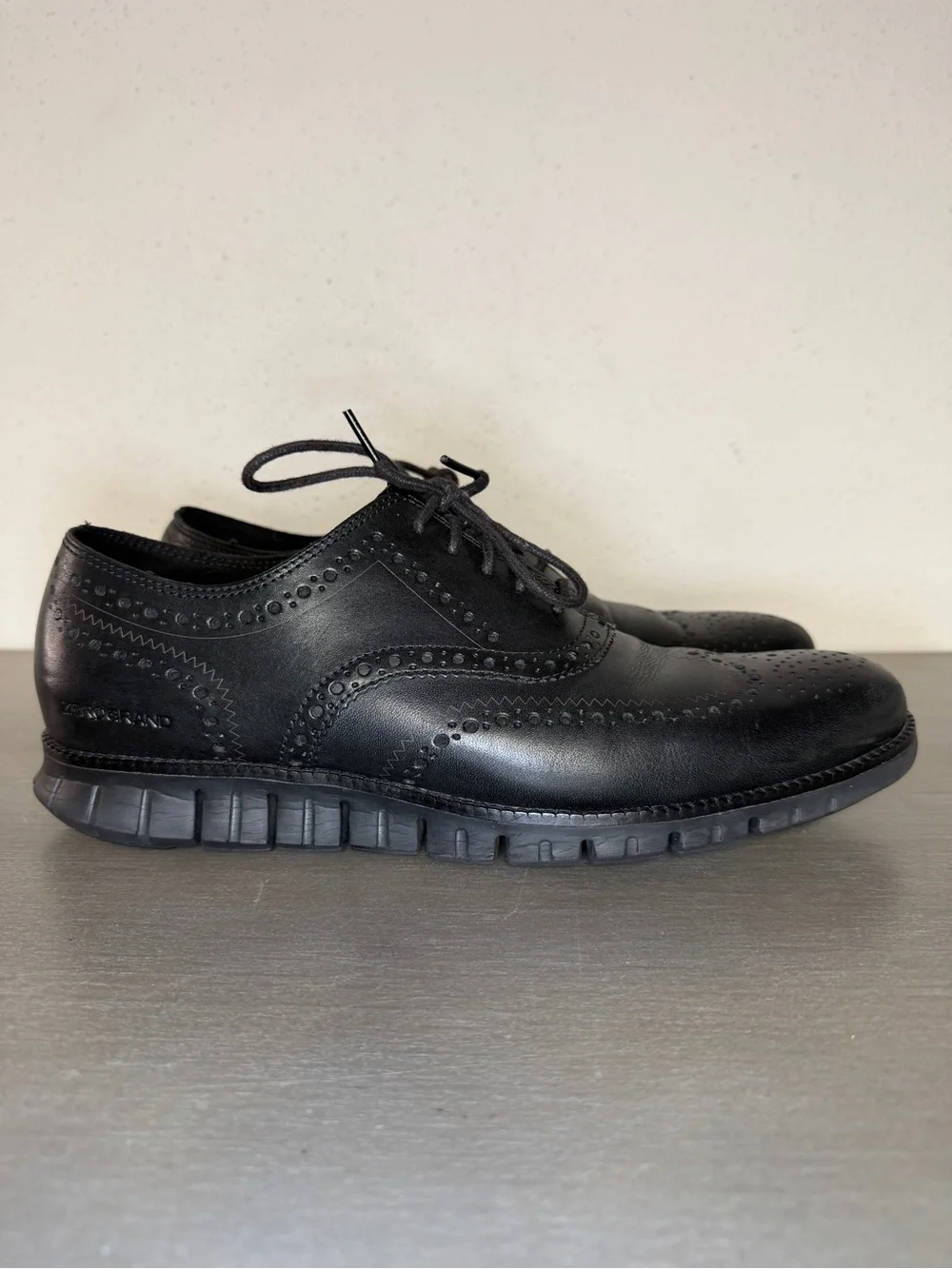 Cole Haan Men's ZERØGRAND Wingtip Oxford SHOES Black Leather Dress Size 12M